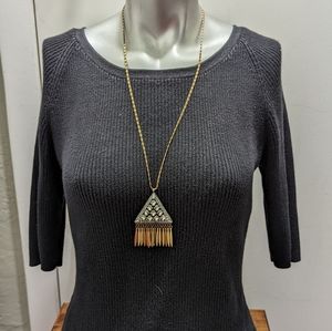 J. Crew Crystal and Gold Tone Triangle statement Necklace with Dust Bag